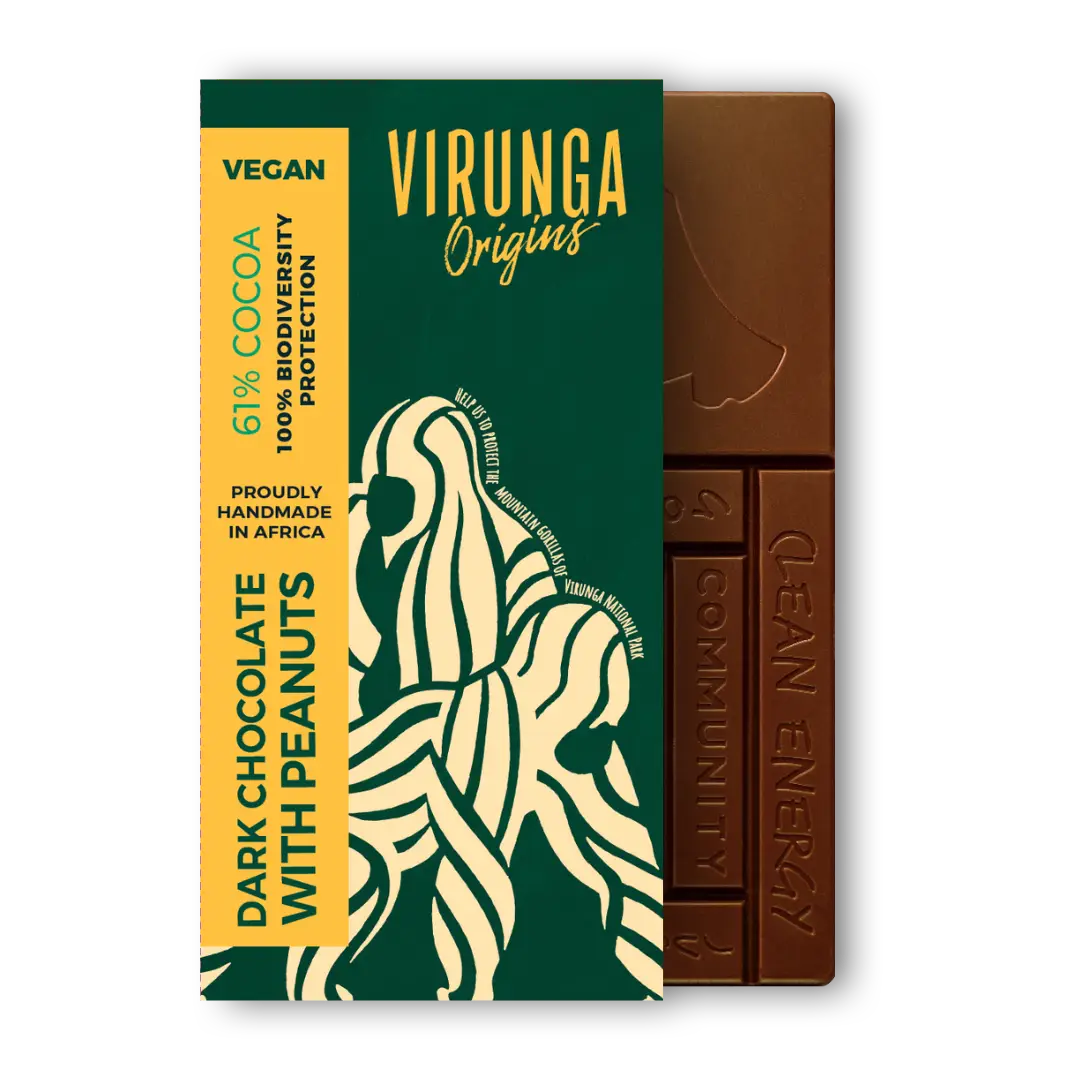 Virunga Origins Vegan Dark chocolate with Peanuts.